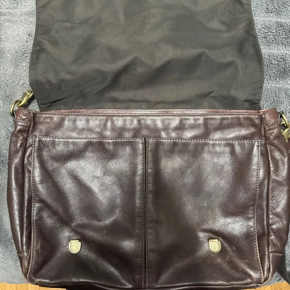 Fossil Defender Slim Messenger Bag Brown Cognac Leather Commuter Crossbody
